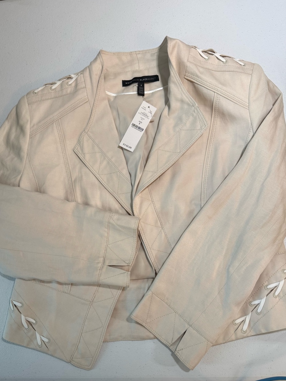 White House Black Market Cream Lace-Up Detail Blazer